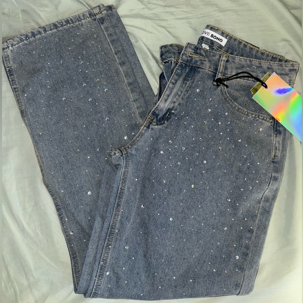 Women's Gray Jeans with Embellishments